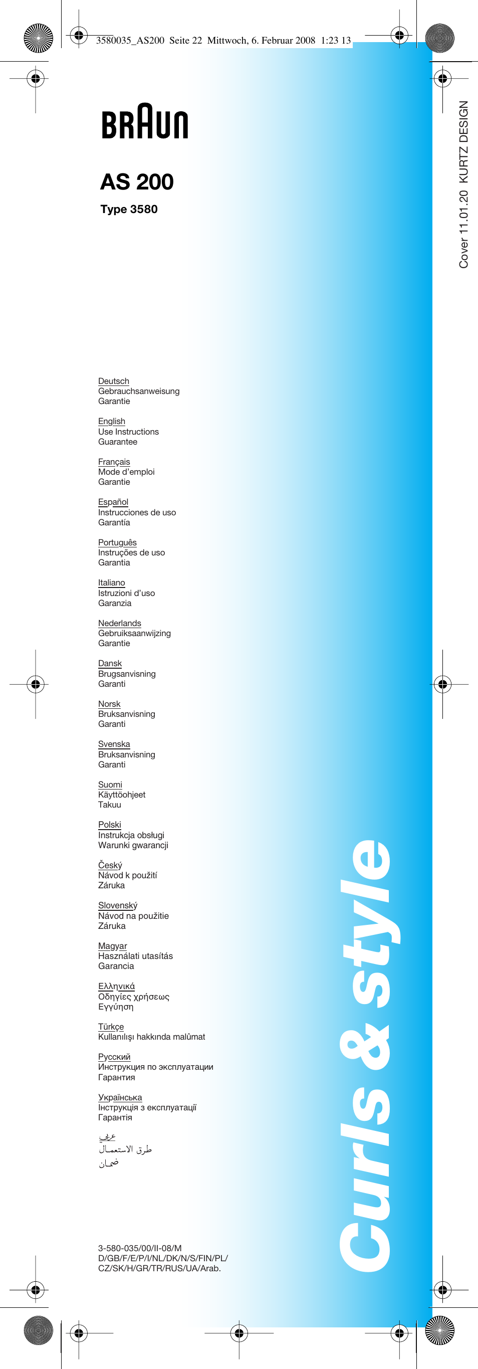Braun AS200 Curls & Style User Manual | 21 pages