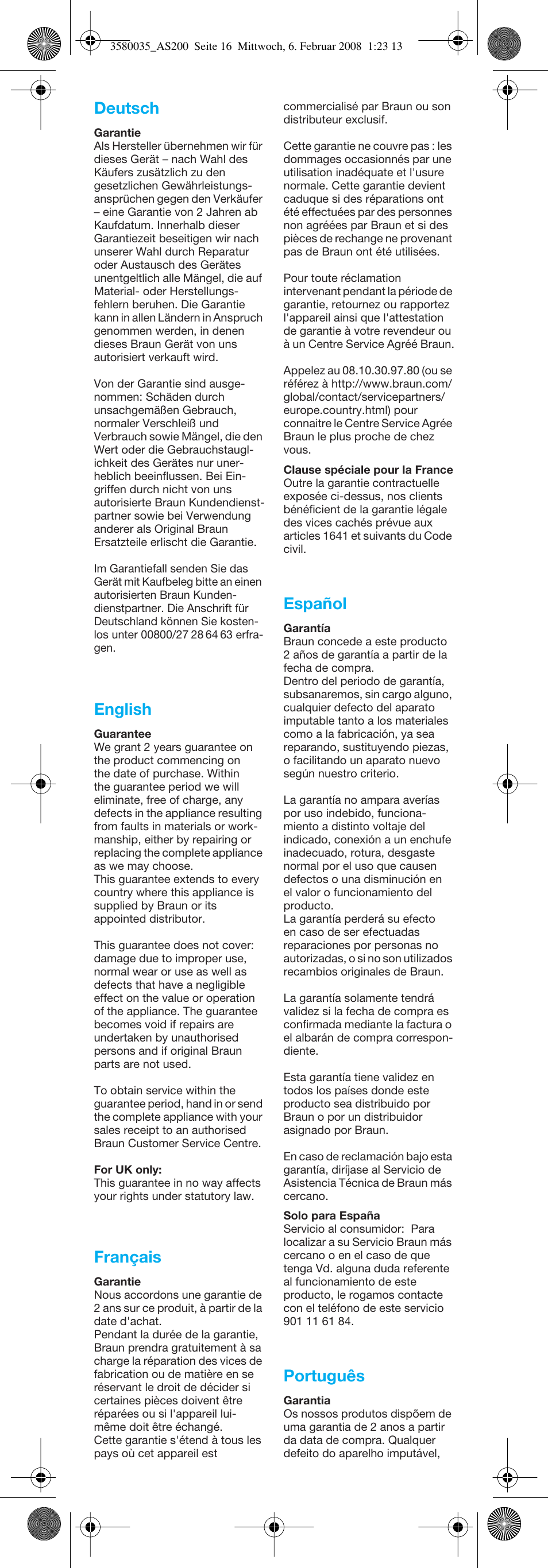 Deutsch, English, Français | Español, Português | Braun AS200 Curls & Style User Manual | Page 16 / 21