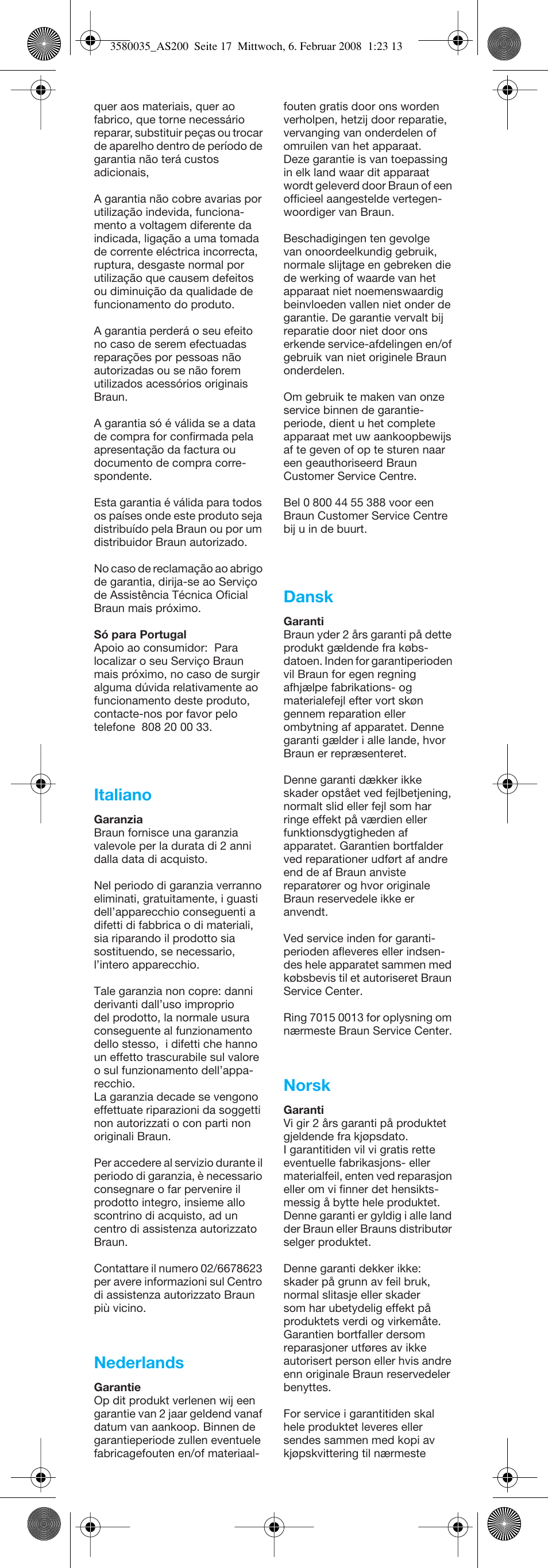 Italiano, Nederlands, Dansk | Norsk | Braun AS200 Curls & Style User Manual | Page 17 / 21