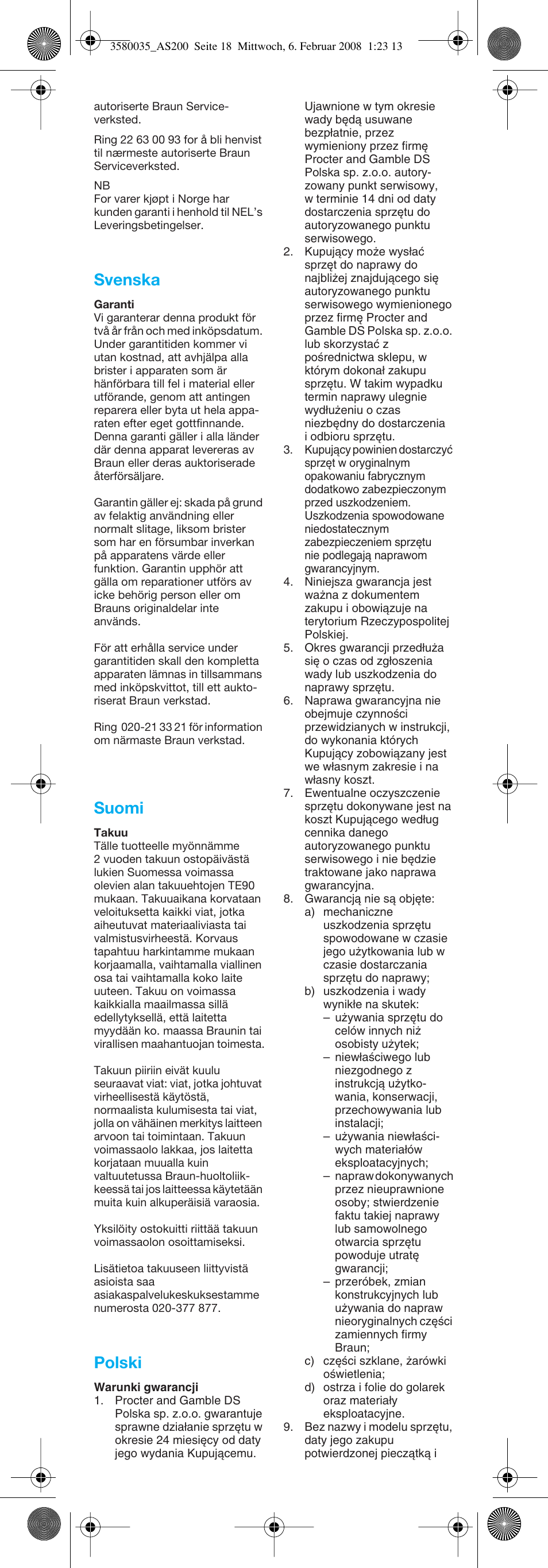 Svenska, Suomi, Polski | Braun AS200 Curls & Style User Manual | Page 18 / 21