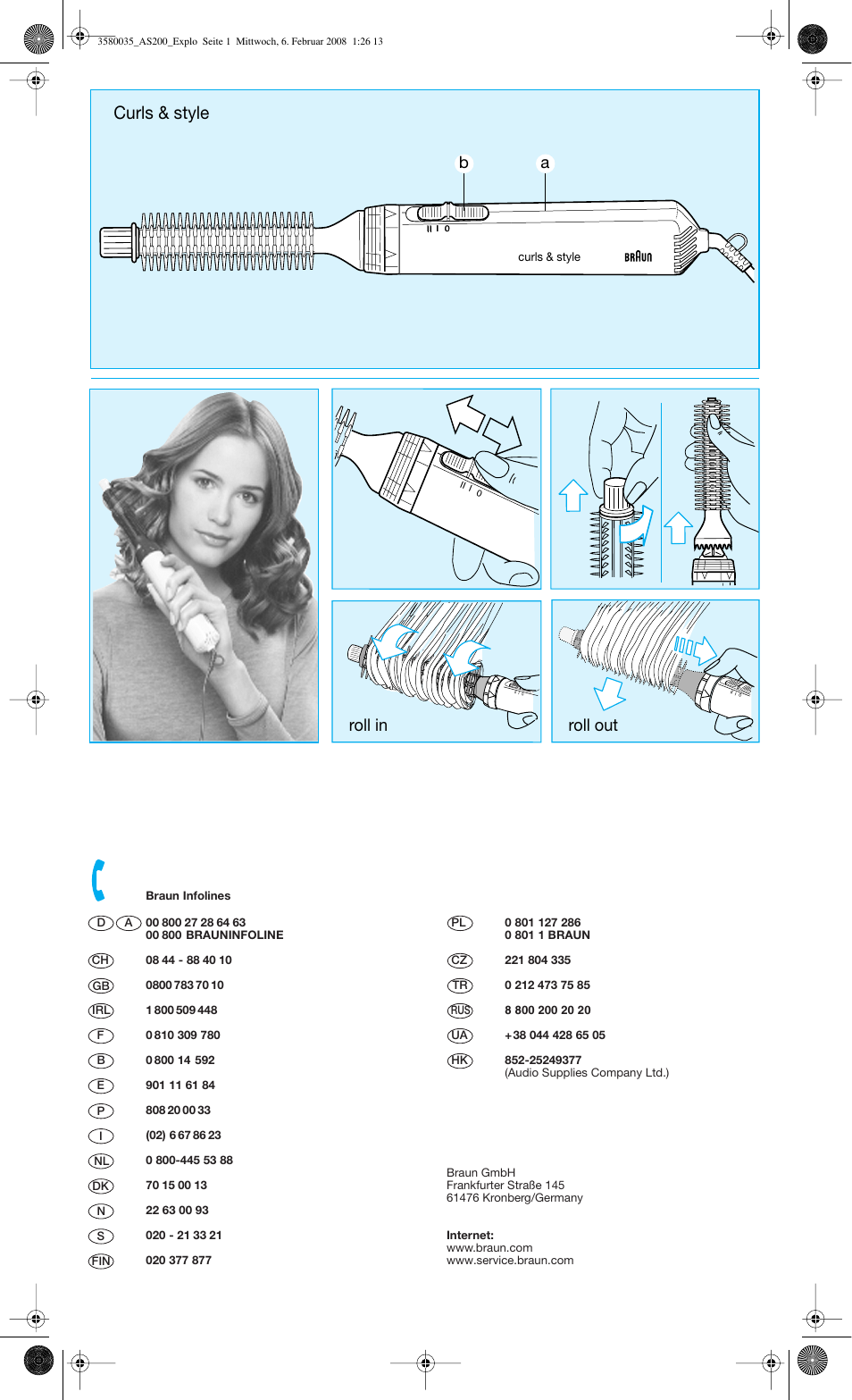 Curls & style, Roll out roll in | Braun AS200 Curls & Style User Manual | Page 2 / 21