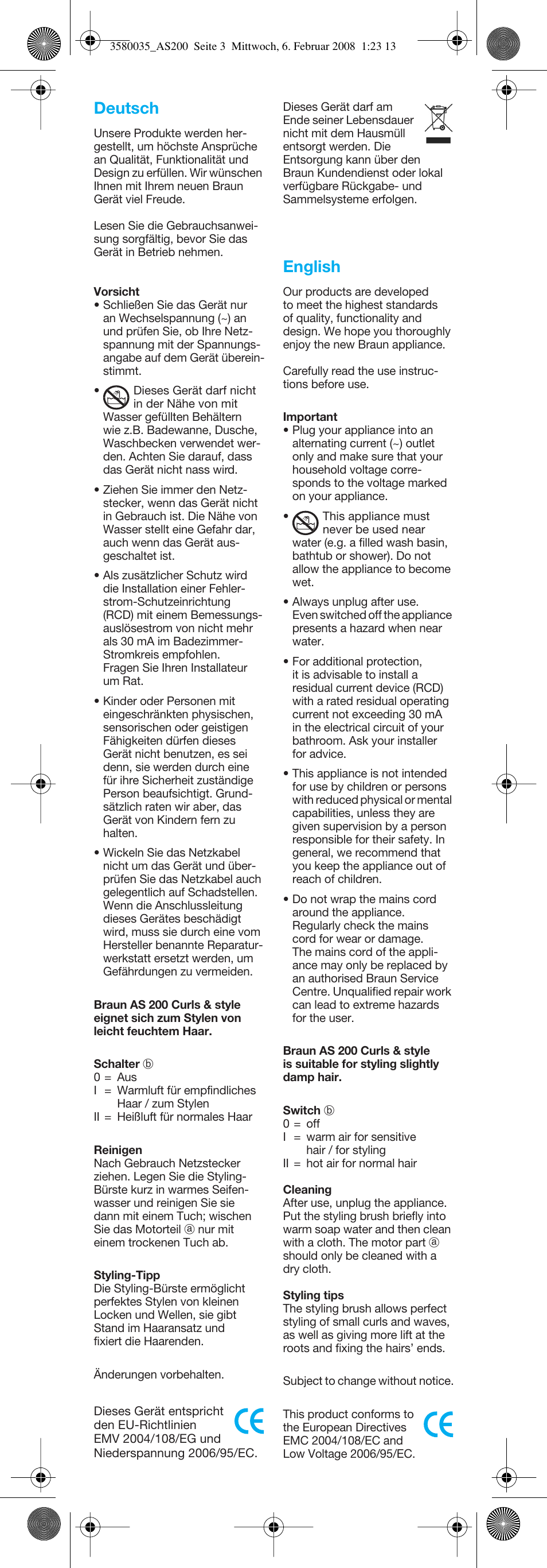 Deutsch, English | Braun AS200 Curls & Style User Manual | Page 3 / 21