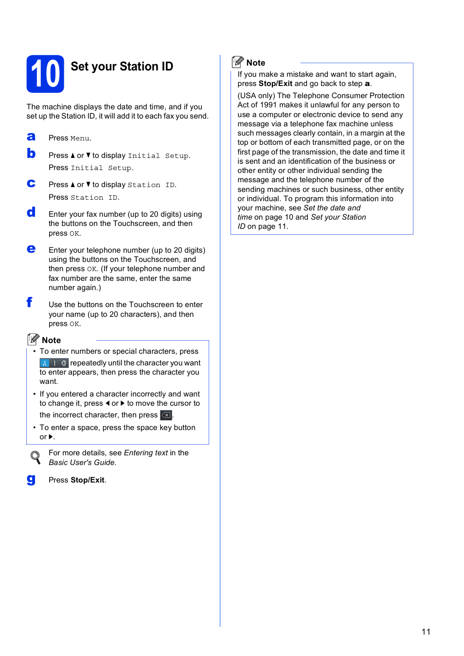 10 set your station id, Set your station id | Brother MFC-8950DWT User Manual | Page 11 / 44