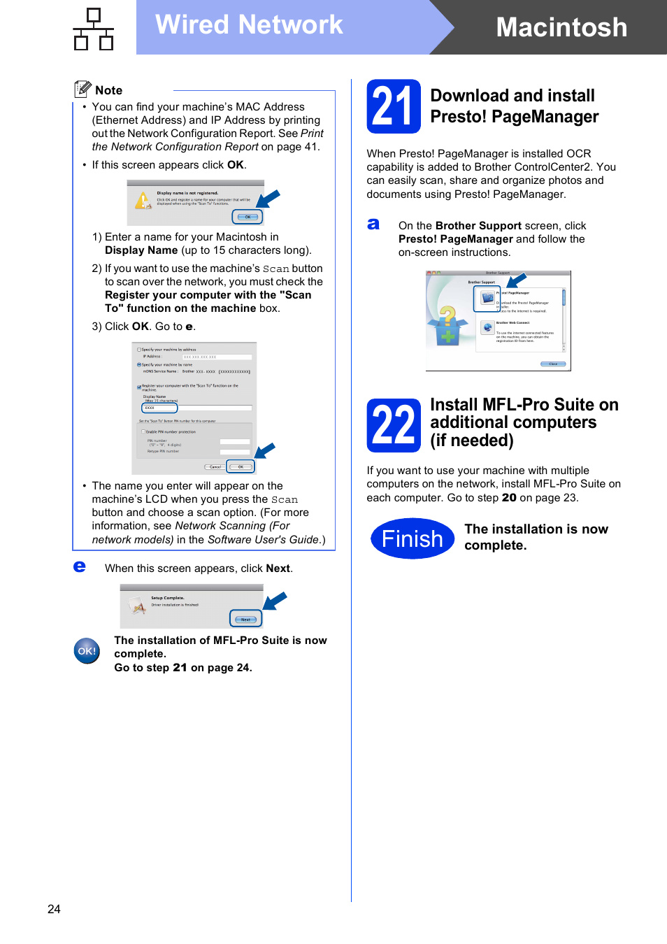 Macintosh wired network, Finish | Brother MFC-8950DWT User Manual | Page 24 / 44