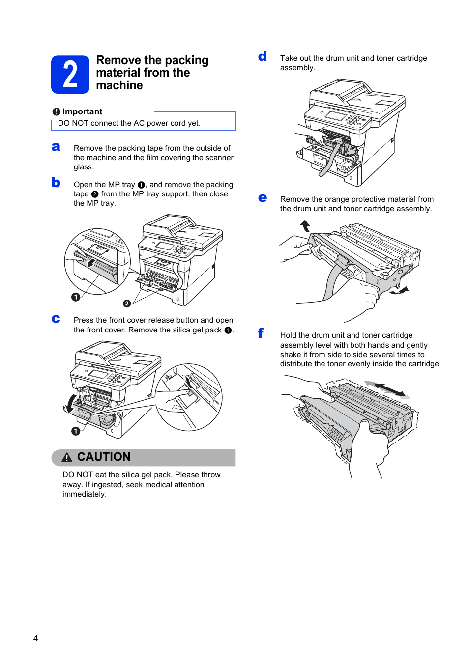 2 remove the packing material from the machine | Brother MFC-8950DWT User Manual | Page 4 / 44