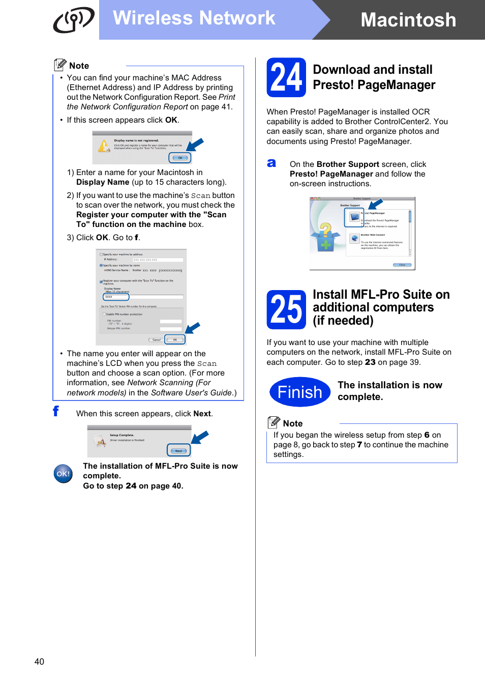 Macintosh wireless network, Finish | Brother MFC-8950DWT User Manual | Page 40 / 44