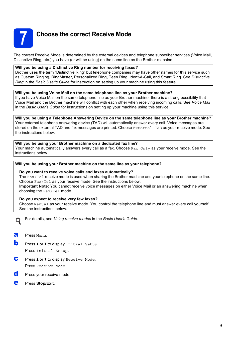7 choose the correct receive mode, Choose the correct receive mode | Brother MFC-8950DWT User Manual | Page 9 / 44
