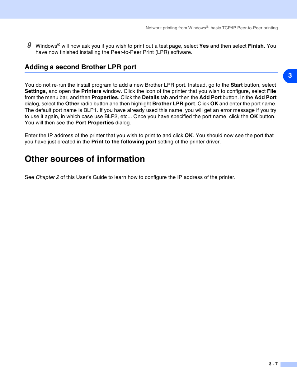 Adding a second brother lpr port, Other sources of information, Adding a second brother lpr port -7 | Other sources of information -7 | Brother HL-2070N User Manual | Page 22 / 55