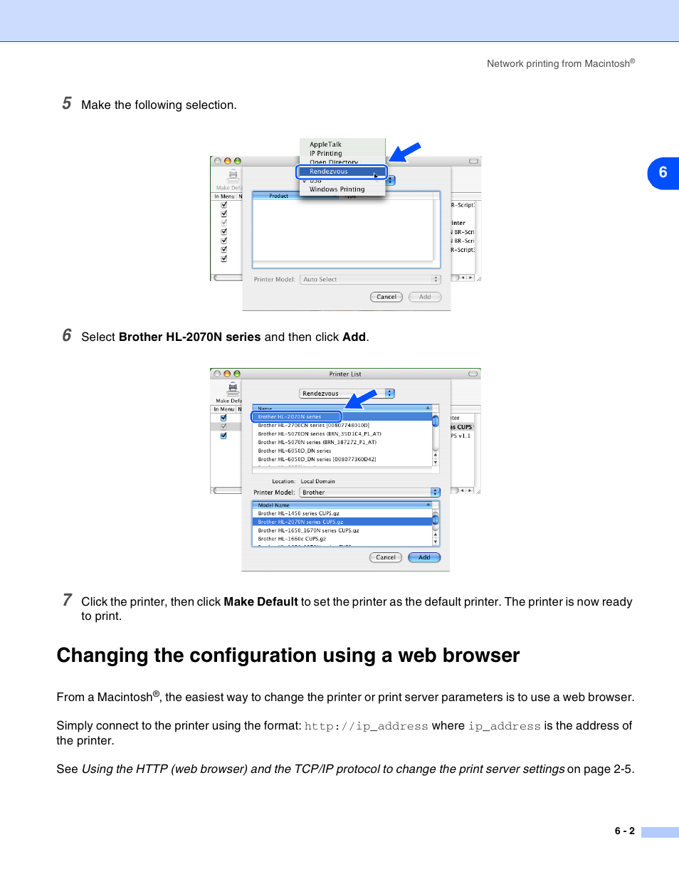 Changing the configuration using a web browser, Changing the configuration using a web browser -2 | Brother HL-2070N User Manual | Page 33 / 55