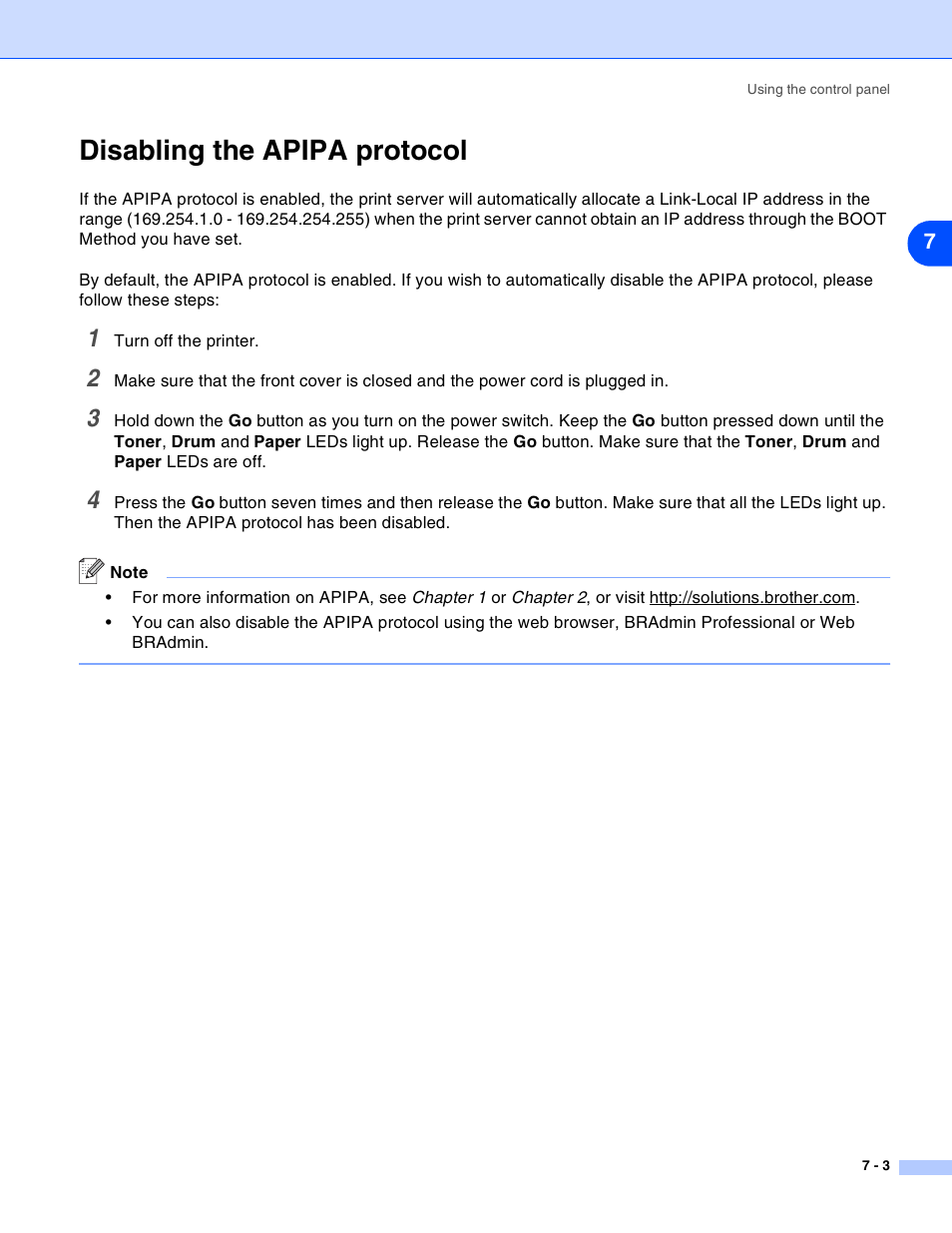 Disabling the apipa protocol, Disabling the apipa protocol -3 | Brother HL-2070N User Manual | Page 37 / 55