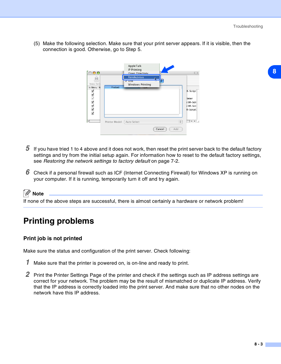 Printing problems, Print job is not printed, Printing problems -3 | Print job is not printed -3 | Brother HL-2070N User Manual | Page 40 / 55