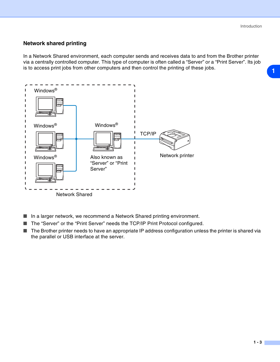 Network shared printing, Network shared printing -3 | Brother HL-2070N User Manual | Page 8 / 55