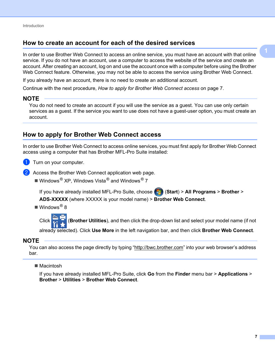 How to apply for brother web connect access | Brother ADS-1500W User Manual | Page 10 / 23