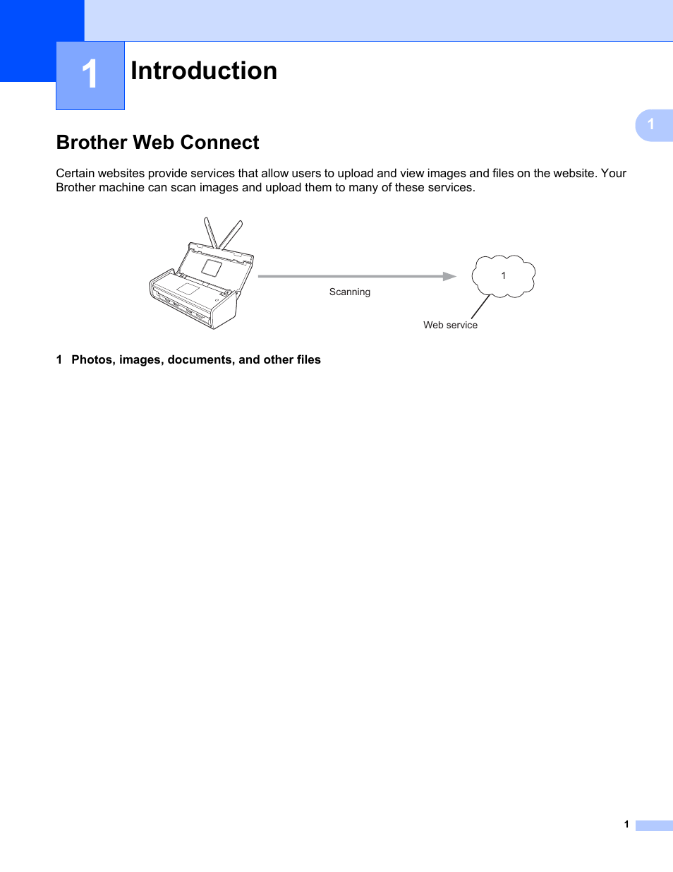 1 introduction, Brother web connect, Introduction | Brother ADS-1500W User Manual | Page 4 / 23