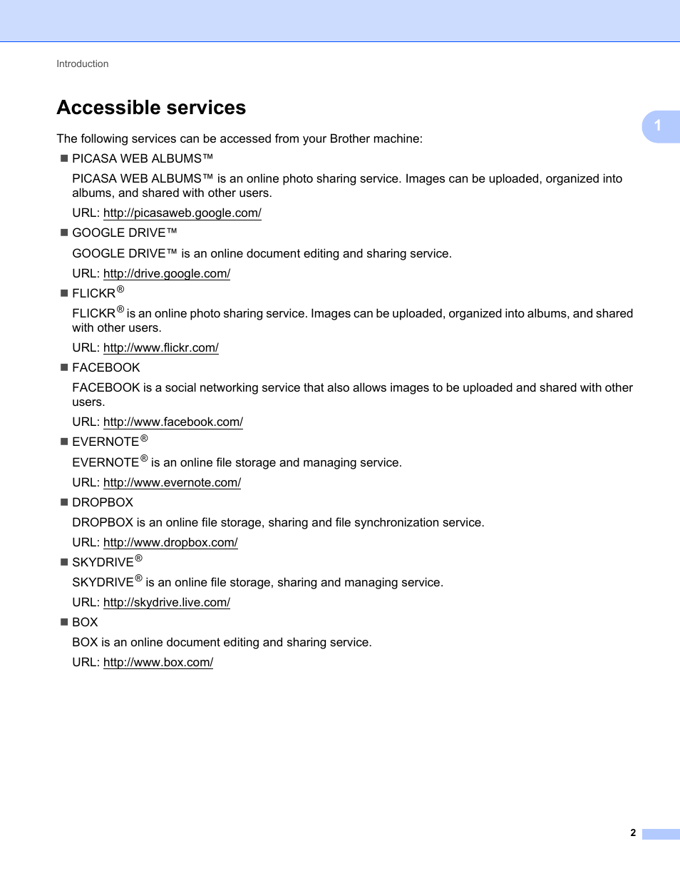 Accessible services | Brother ADS-1500W User Manual | Page 5 / 23
