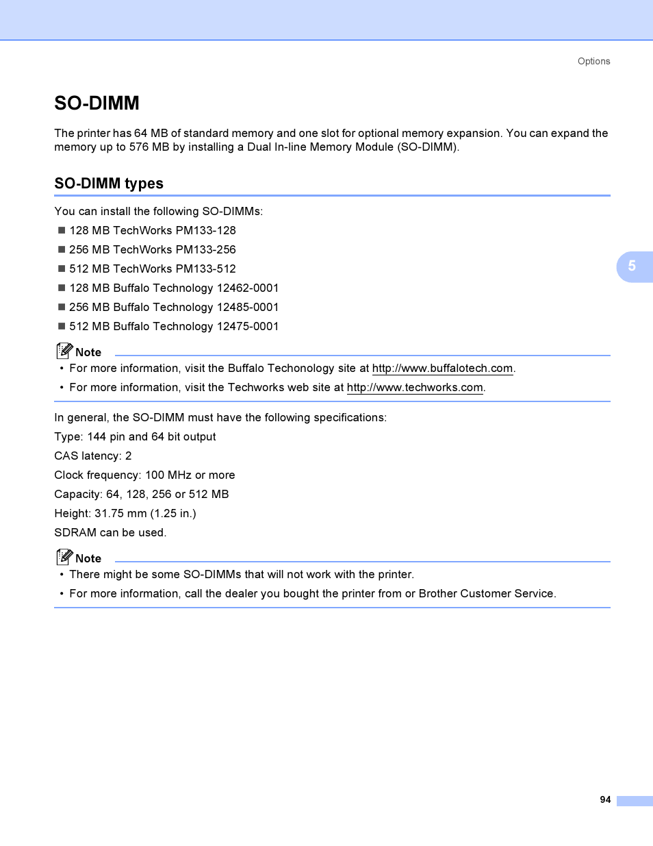 So-dimm, So-dimm types | Brother HL-4040CDN User Manual | Page 103 / 211