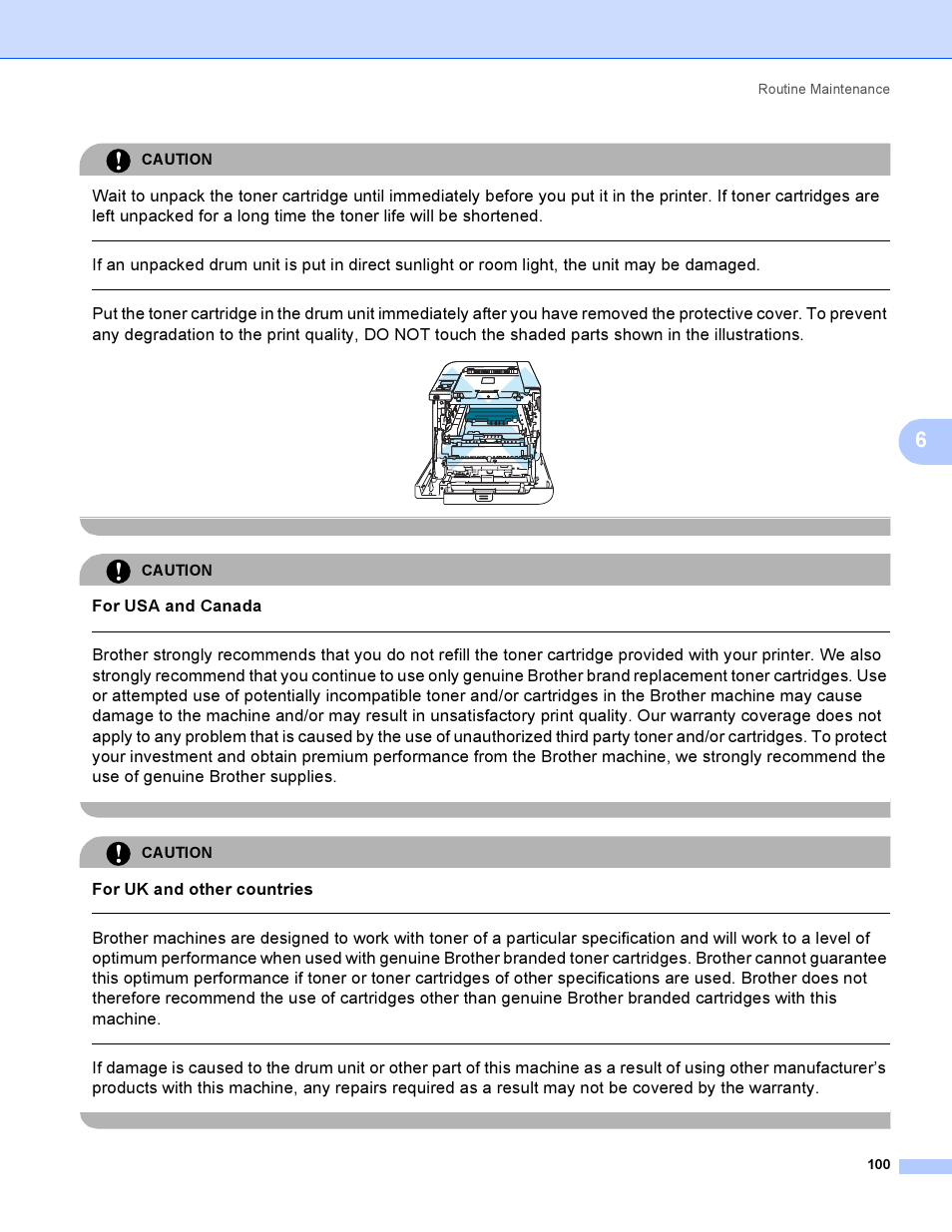 For usa and canada, For uk and other countries, Caution | Routine maintenance 100 | Brother HL-4040CDN User Manual | Page 109 / 211