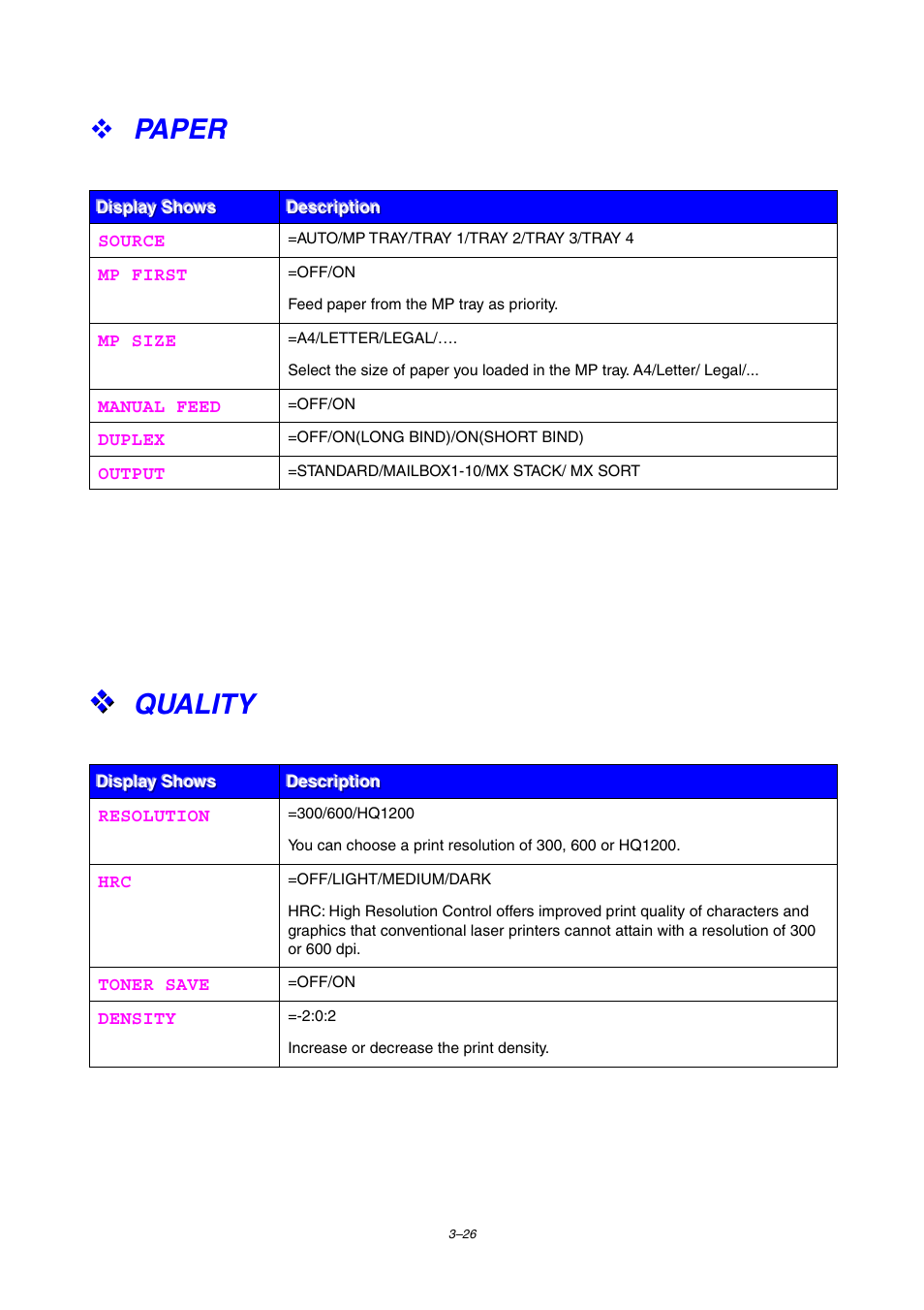 Paper, Quality, For m | Ore information, see 3-26 | Brother HL-2460 User Manual | Page 111 / 245