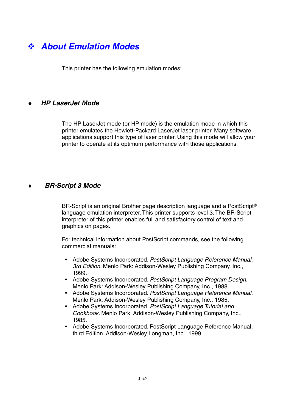 About emulation modes | Brother HL-2460 User Manual | Page 125 / 245