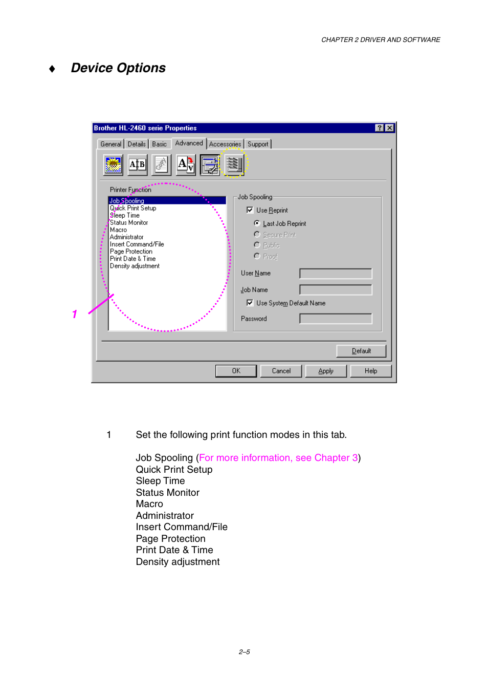 Device options | Brother HL-2460 User Manual | Page 65 / 245