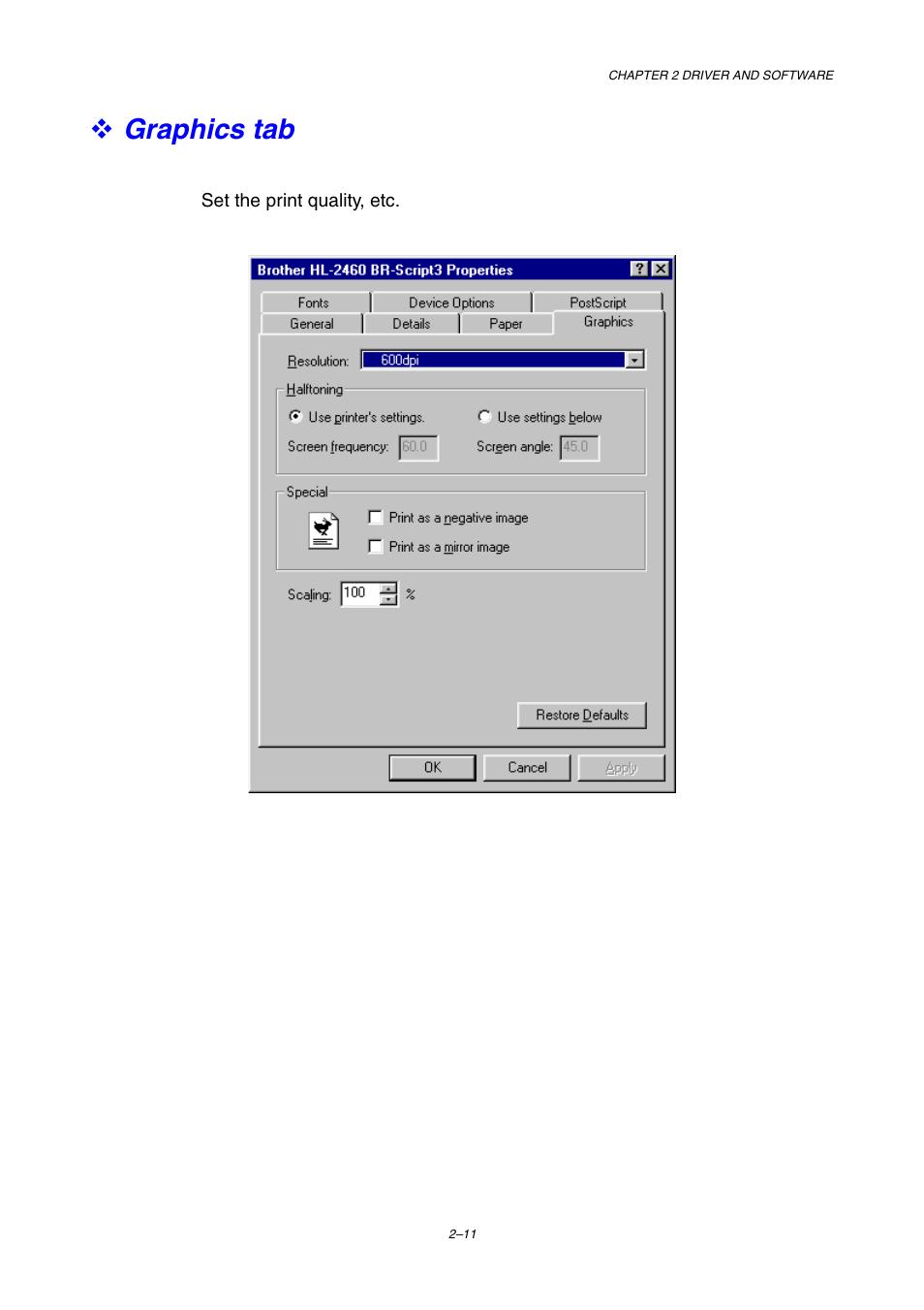 Graphics tab | Brother HL-2460 User Manual | Page 71 / 245