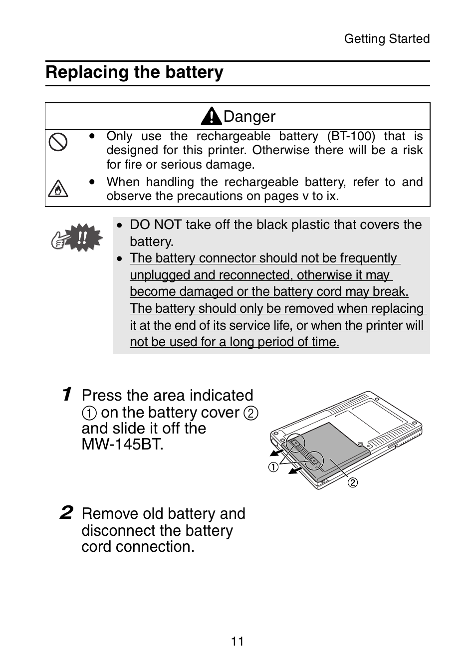Replacing the battery | Brother MW-145BT User Manual | Page 24 / 55