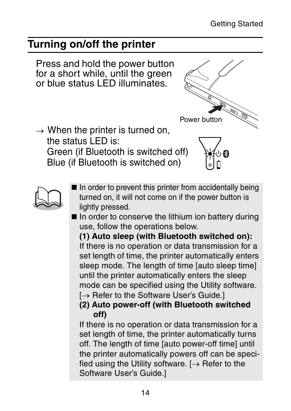 Turning on/off the printer | Brother MW-145BT User Manual | Page 27 / 55