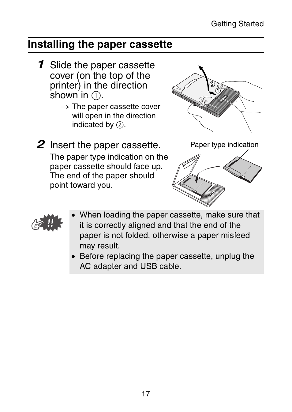 Installing the paper cassette | Brother MW-145BT User Manual | Page 30 / 55
