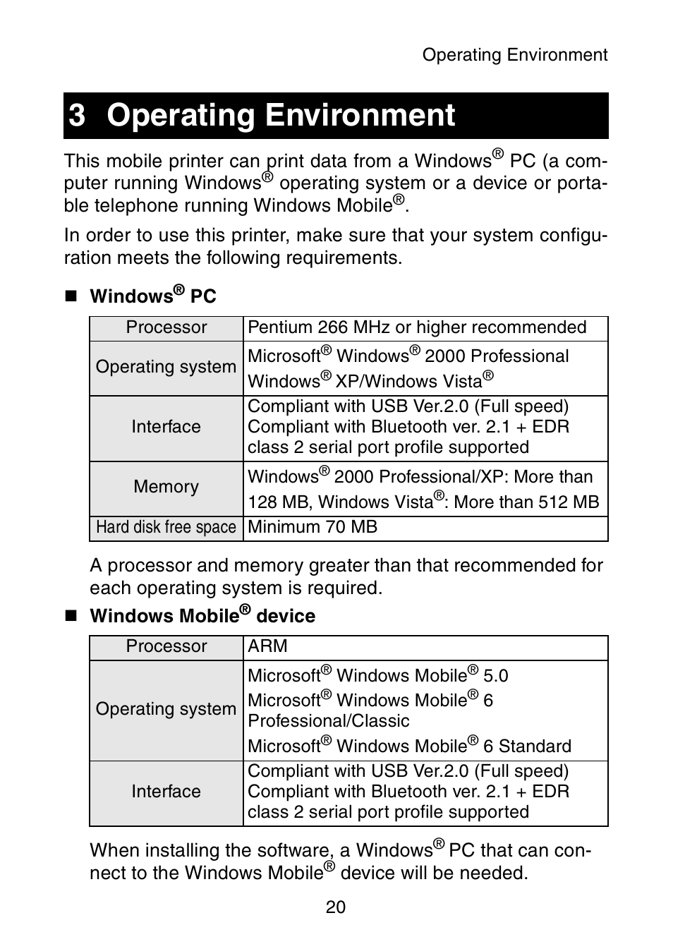 Operating environment, 3 operating environment | Brother MW-145BT User Manual | Page 33 / 55