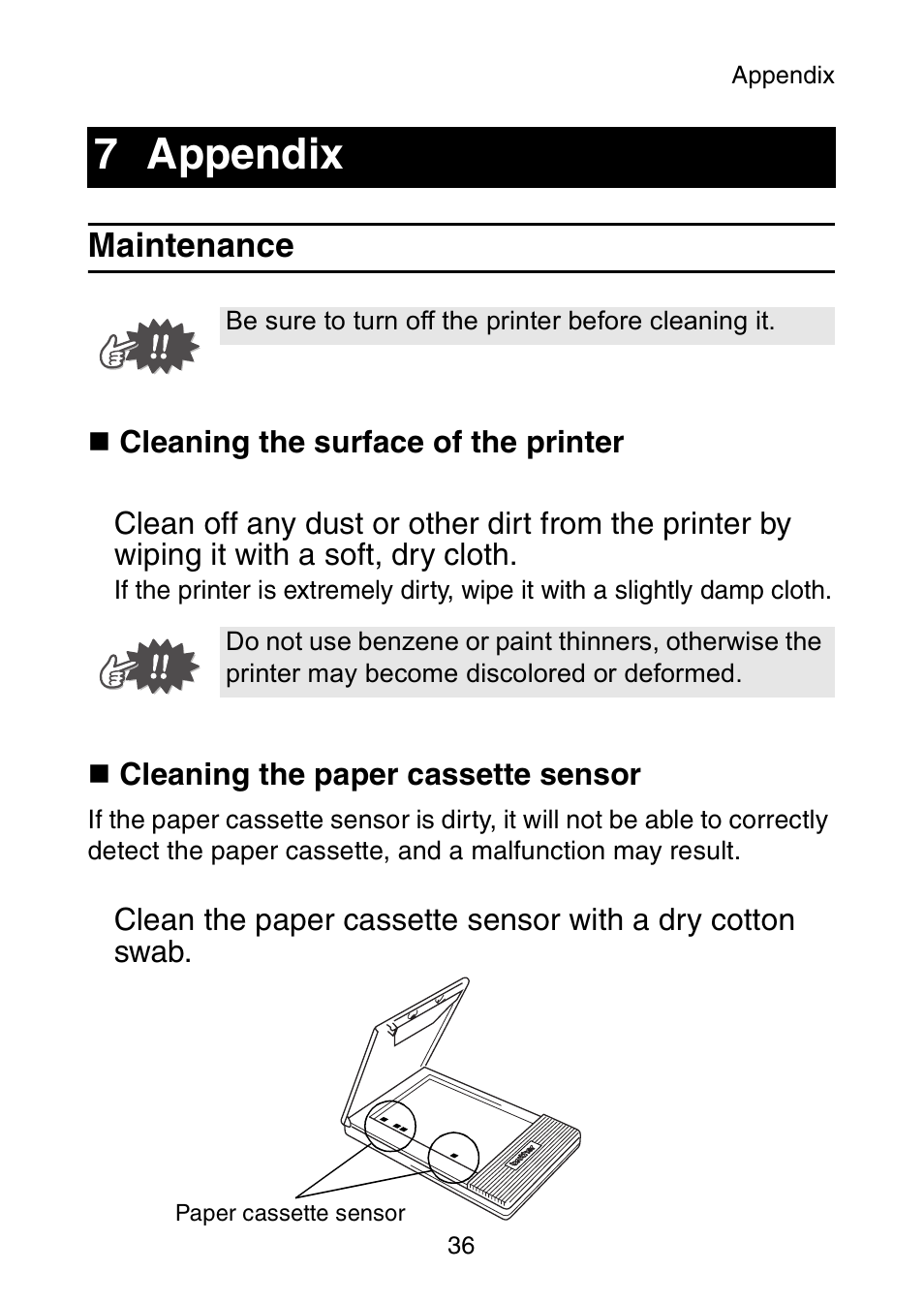 Appendix, Maintenance, 7 appendix | Brother MW-145BT User Manual | Page 49 / 55