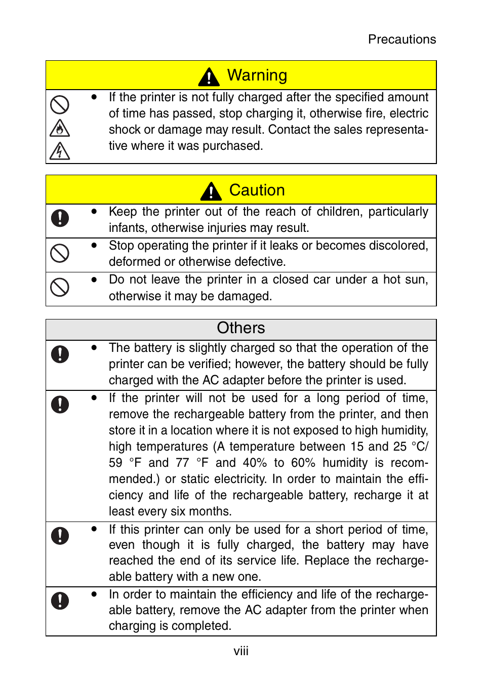 Caution, Others, Warning | Brother MW-145BT User Manual | Page 9 / 55