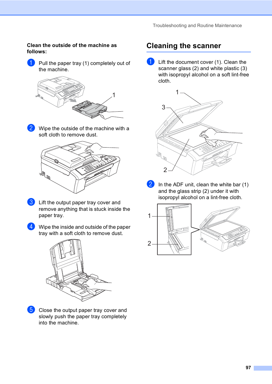 Cleaning the scanner | Brother MFC-240C User Manual | Page 112 / 149
