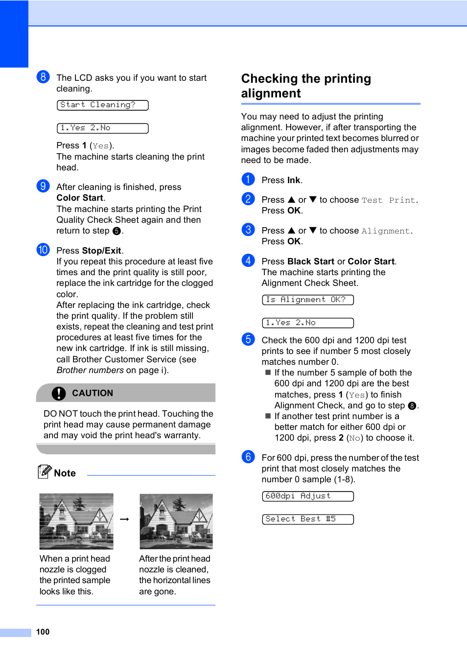 Checking the printing alignment | Brother MFC-240C User Manual | Page 115 / 149