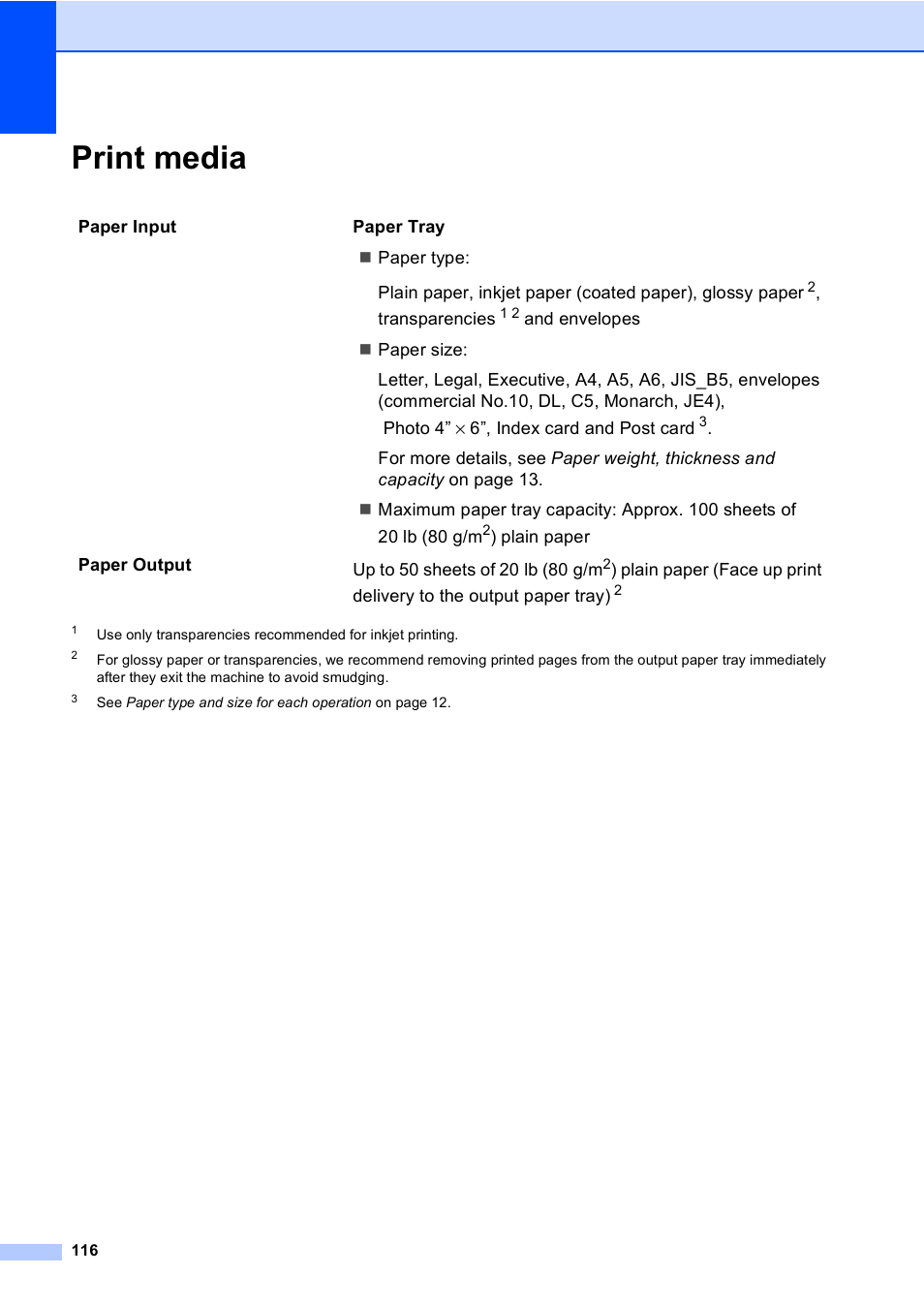Print media | Brother MFC-240C User Manual | Page 131 / 149