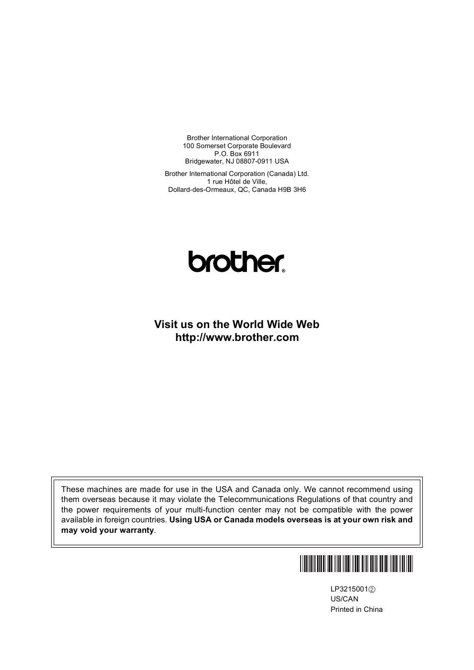 Brother us/can | Brother MFC-240C User Manual | Page 149 / 149