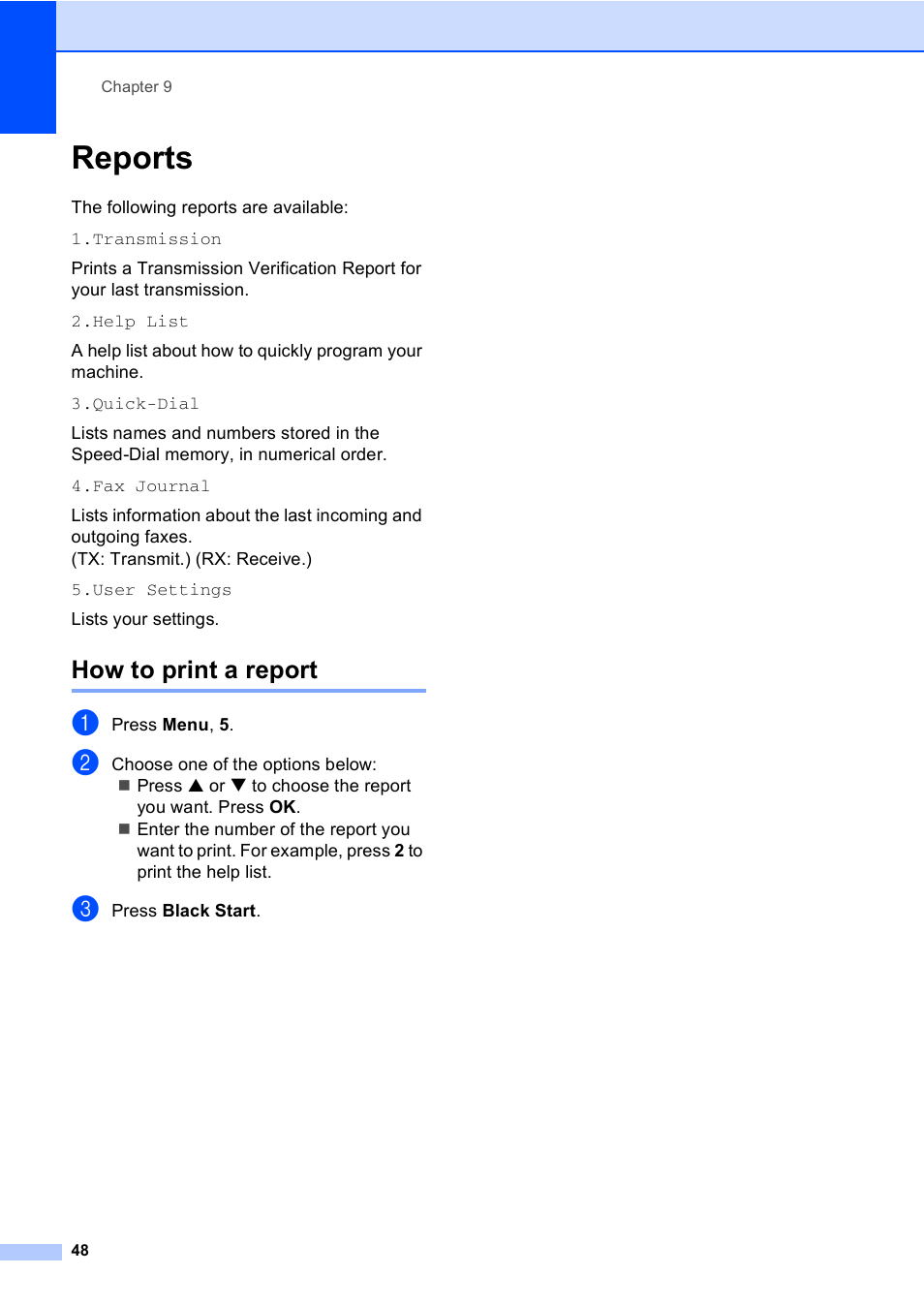 Reports, How to print a report | Brother MFC-240C User Manual | Page 63 / 149