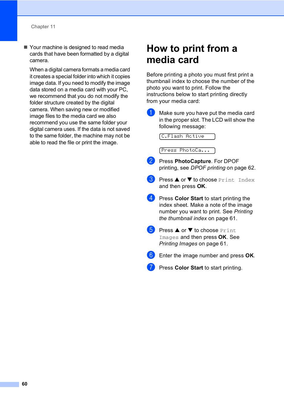 How to print from a media card | Brother MFC-240C User Manual | Page 75 / 149