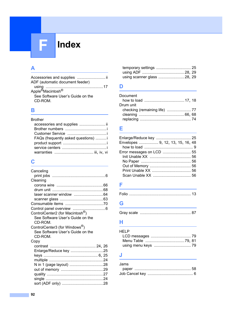 Index | Brother DCP-7040 User Manual | Page 104 / 108