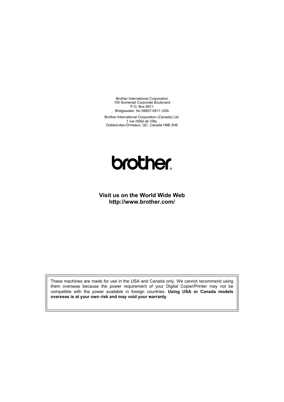Brother usa/can | Brother DCP-7040 User Manual | Page 108 / 108