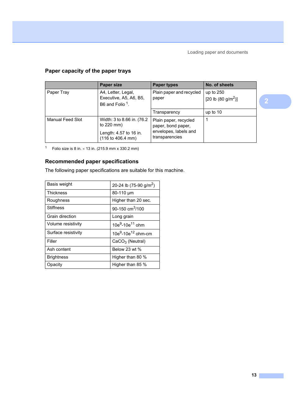 Paper capacity of the paper trays, Recommended paper specifications | Brother DCP-7040 User Manual | Page 25 / 108