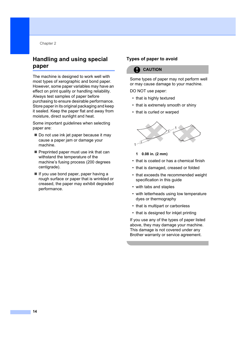 Handling and using special paper, Types of paper to avoid | Brother DCP-7040 User Manual | Page 26 / 108