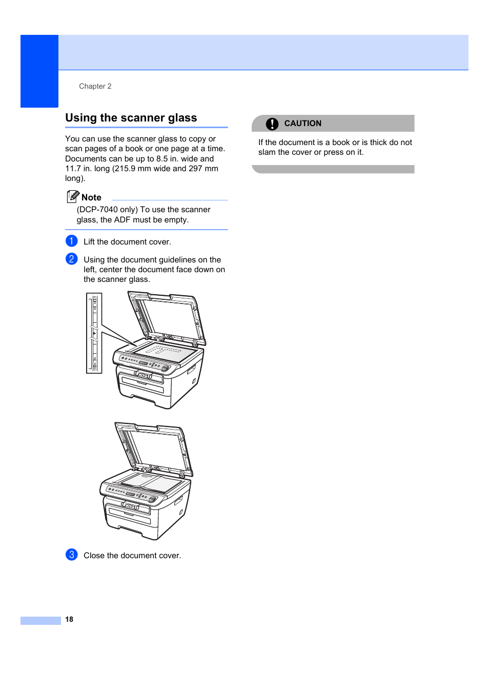 Using the scanner glass | Brother DCP-7040 User Manual | Page 30 / 108