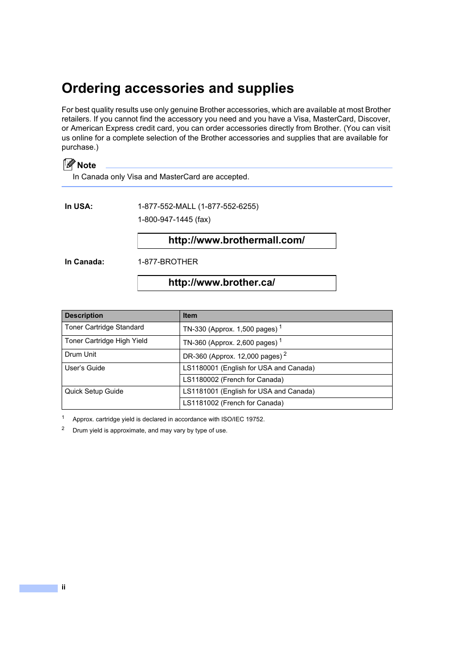 Ordering accessories and supplies | Brother DCP-7040 User Manual | Page 4 / 108