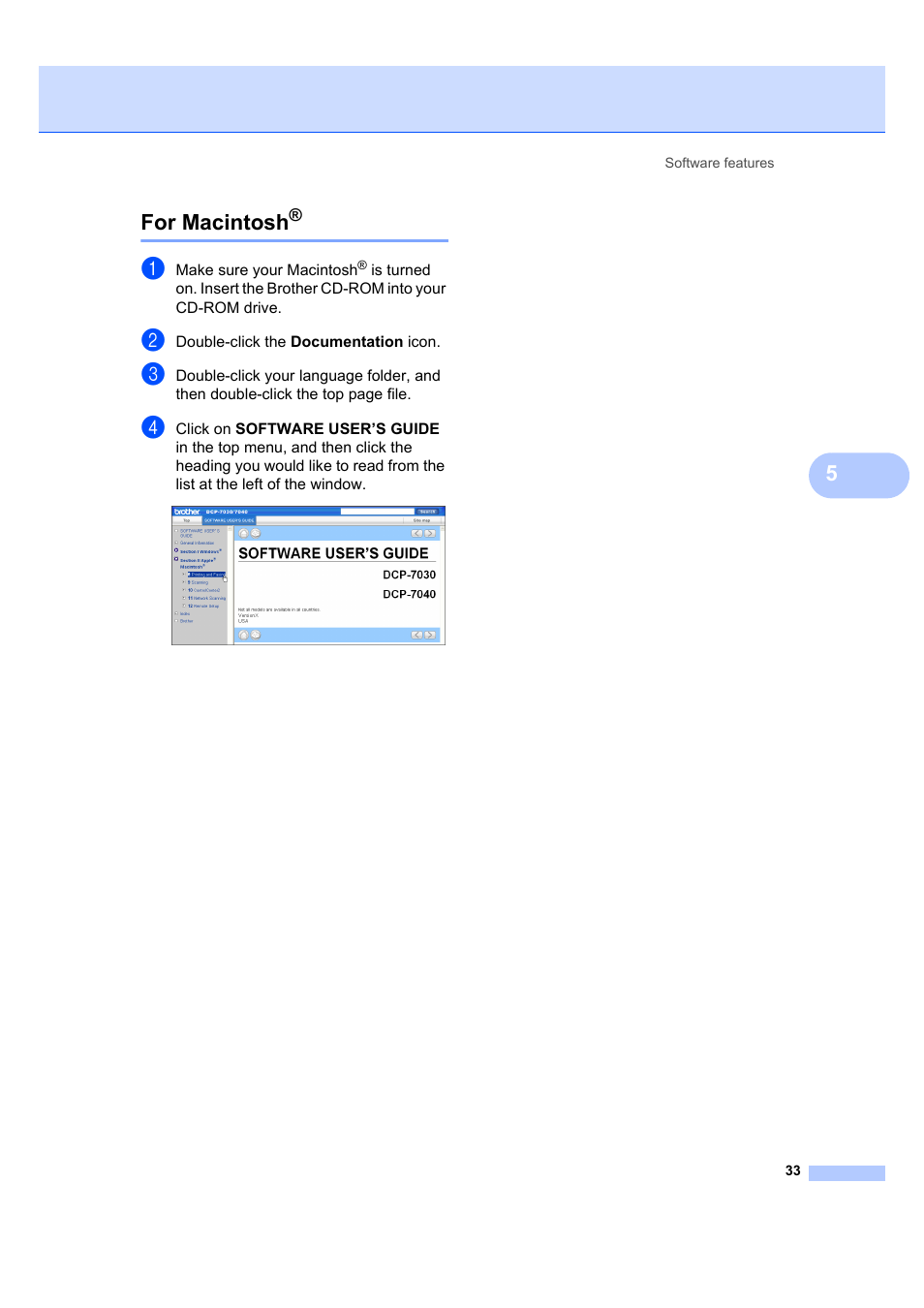 For macintosh, 5for macintosh | Brother DCP-7040 User Manual | Page 45 / 108