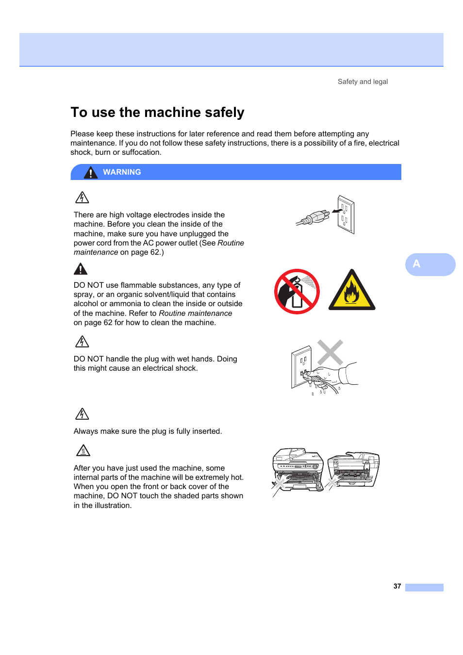 To use the machine safely | Brother DCP-7040 User Manual | Page 49 / 108