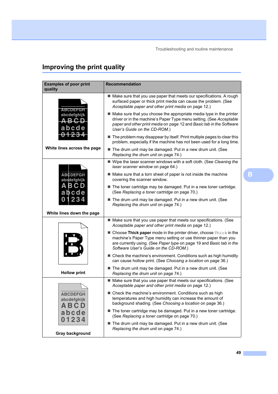 Improving the print quality, Bimproving the print quality | Brother DCP-7040 User Manual | Page 61 / 108