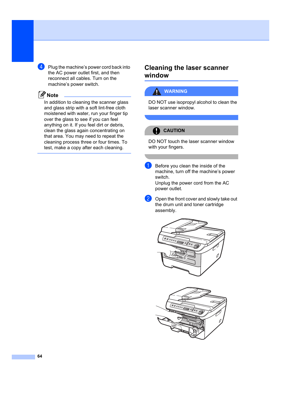 Cleaning the laser scanner window | Brother DCP-7040 User Manual | Page 76 / 108