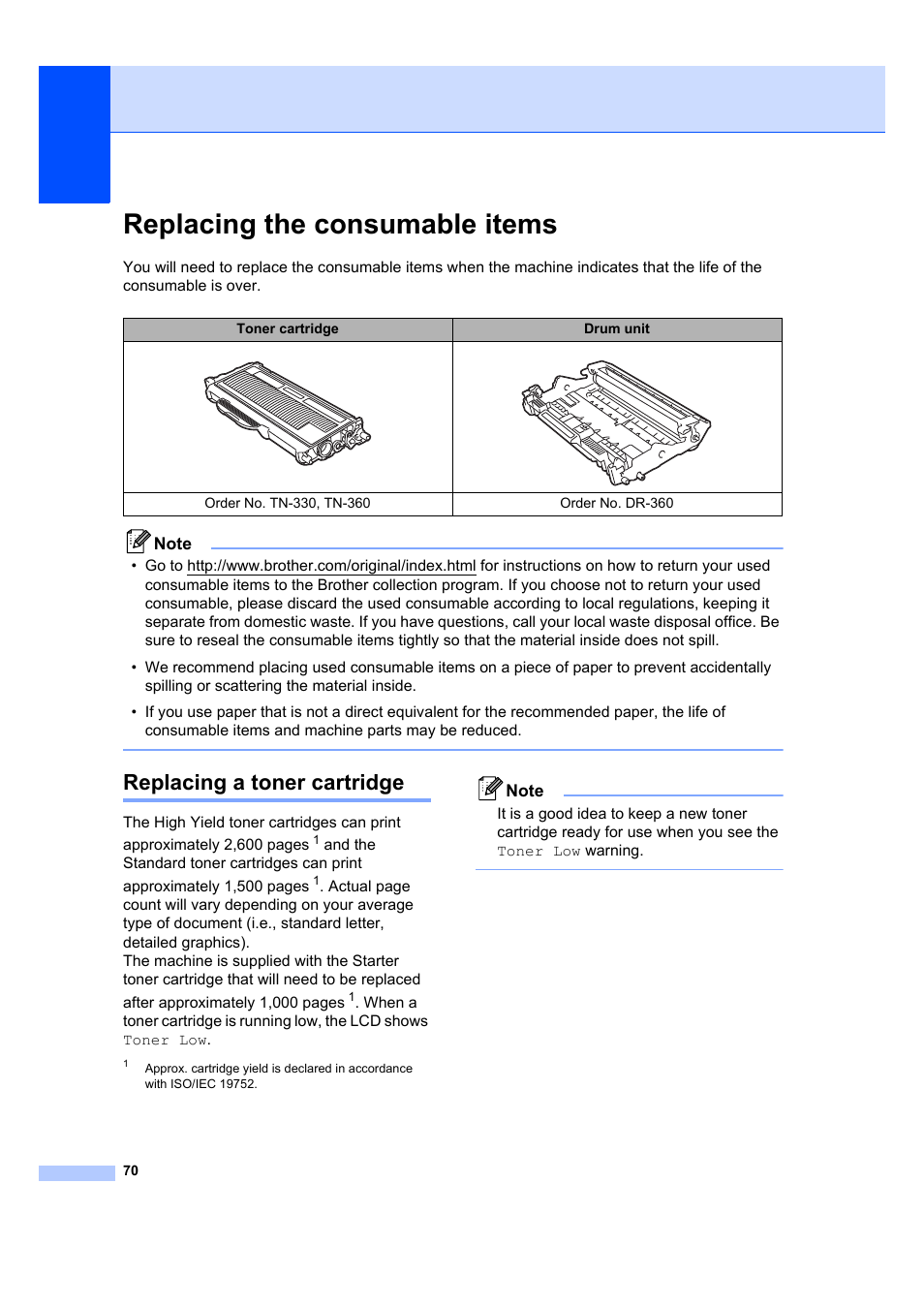 Replacing the consumable items, Replacing a toner cartridge | Brother DCP-7040 User Manual | Page 82 / 108
