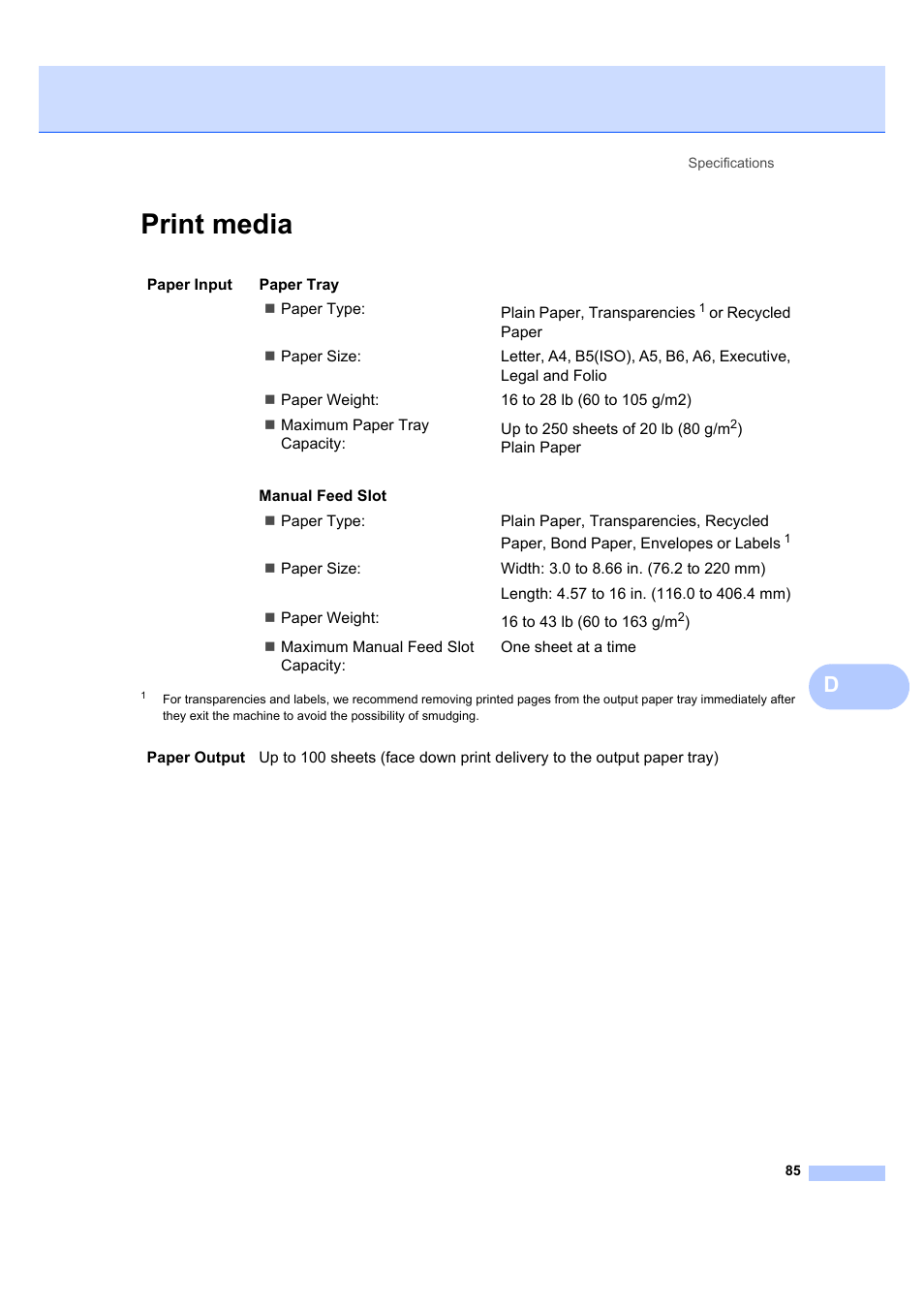 Print media | Brother DCP-7040 User Manual | Page 97 / 108