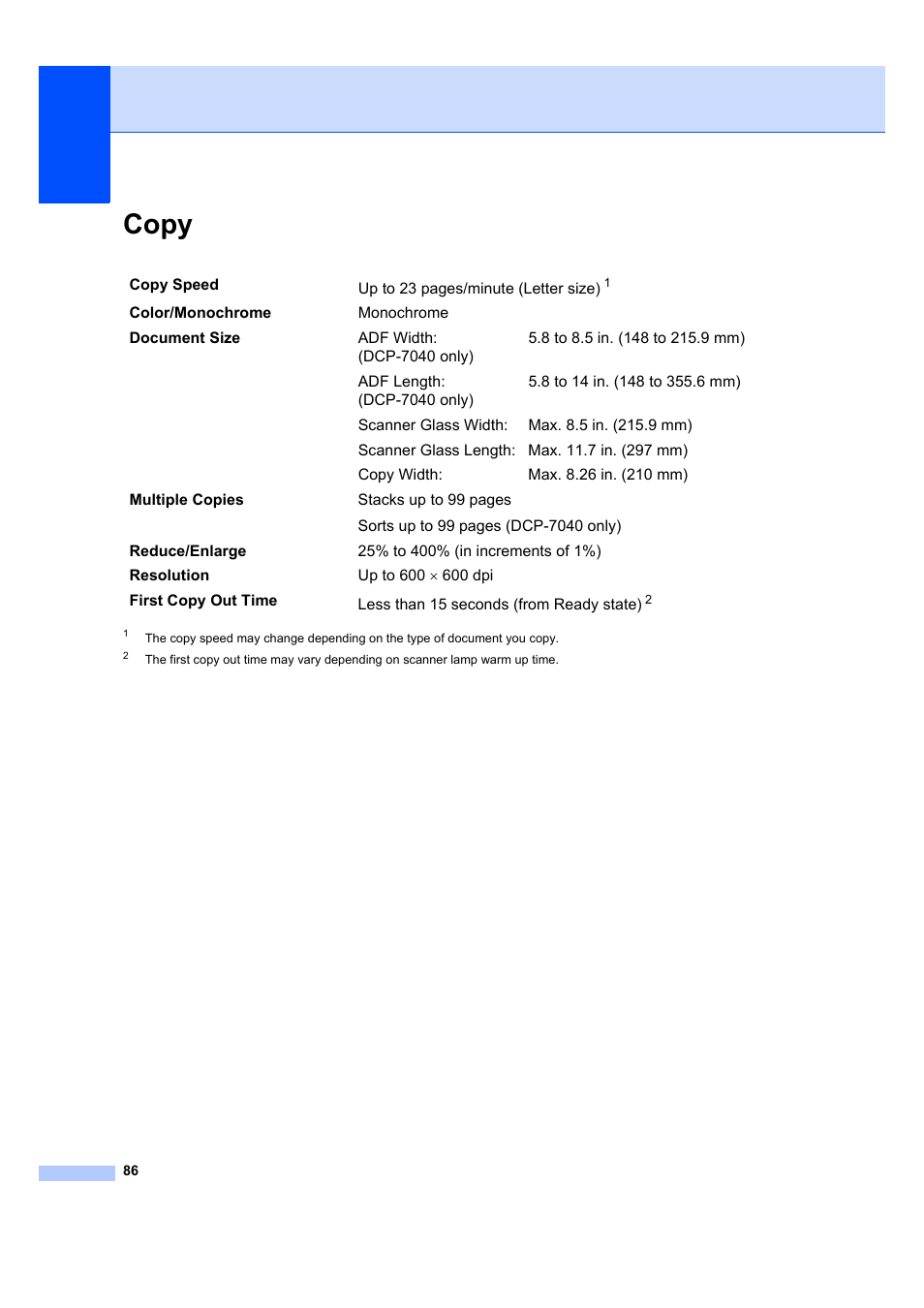 Copy | Brother DCP-7040 User Manual | Page 98 / 108